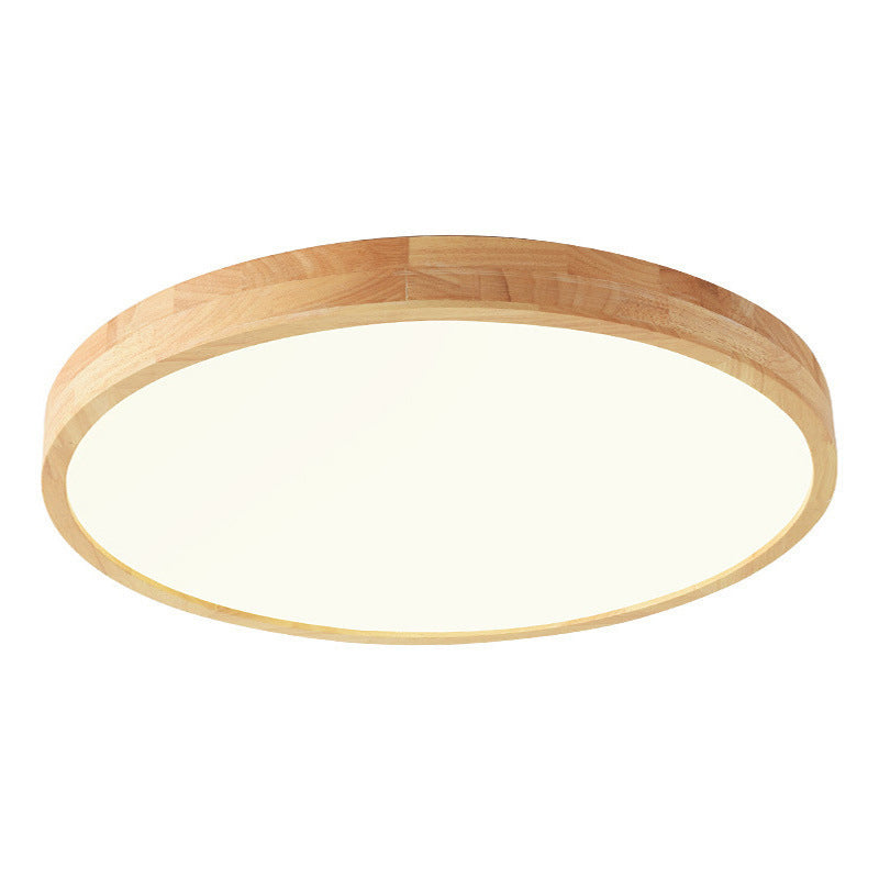 Round Shape Wood Flush Ceiling Light Modern 1 Light Flush Mount Light Fixture in Brown