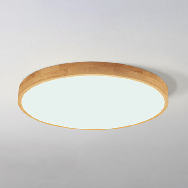 Round Shape Wood Flush Ceiling Light Modern 1 Light Flush Mount Light Fixture in Brown