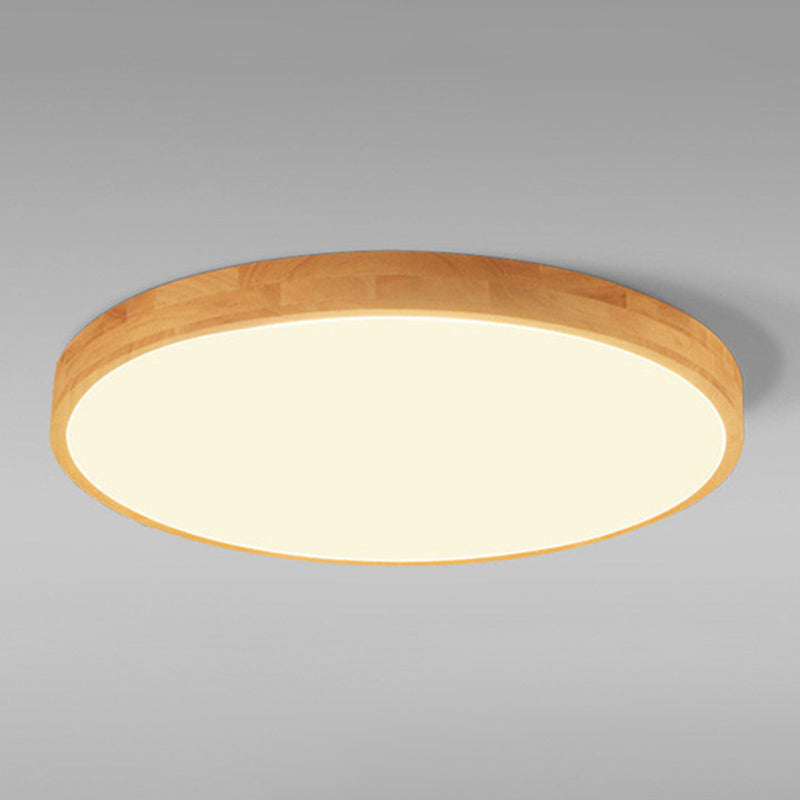 Round Shape Wood Flush Ceiling Light Modern 1 Light Flush Mount Light Fixture in Brown