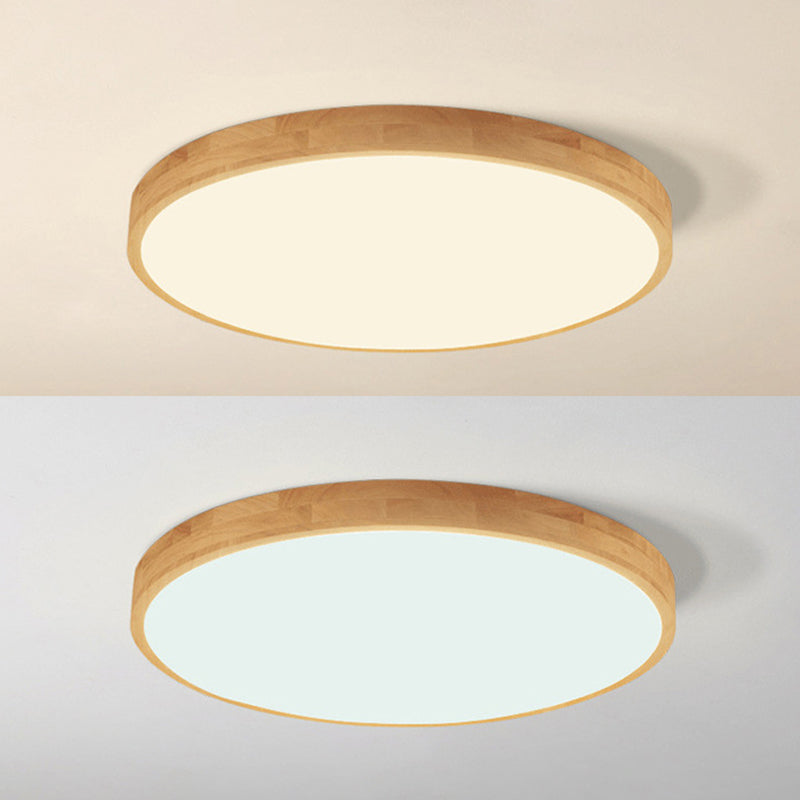 Round Shape Wood Flush Ceiling Light Modern 1 Light Flush Mount Light Fixture in Brown