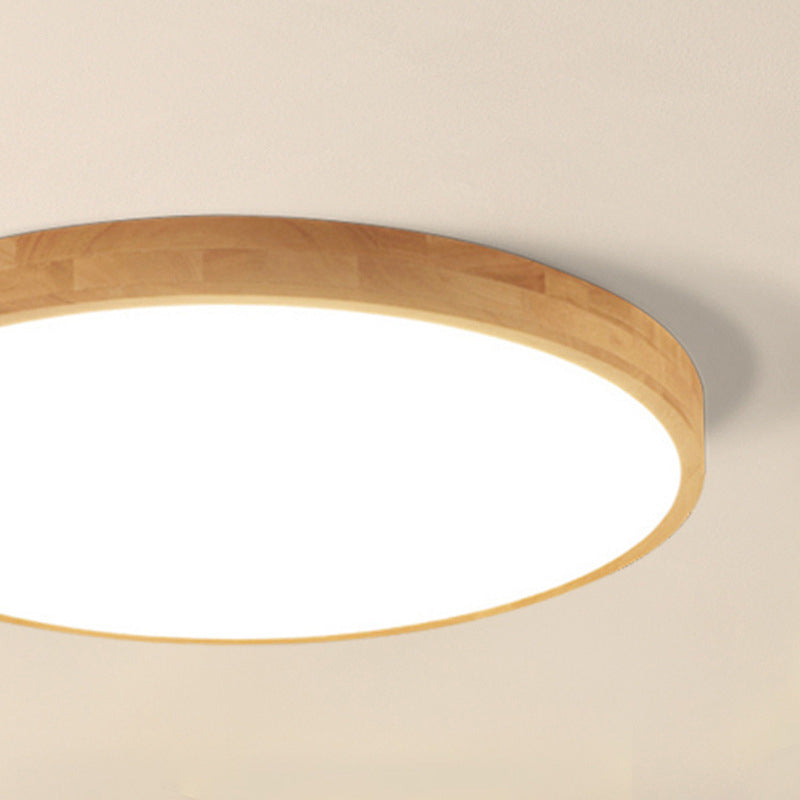 Round Shape Wood Flush Ceiling Light Modern 1 Light Flush Mount Light Fixture in Brown