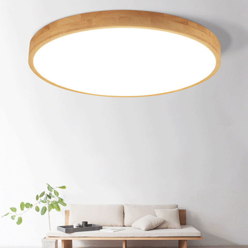 Round Shape Wood Flush Ceiling Light Modern 1 Light Flush Mount Light Fixture in Brown