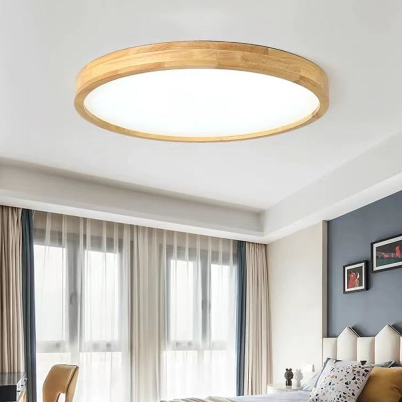 Round Shape Wood Flush Ceiling Light Modern 1 Light Flush Mount Light Fixture in Brown