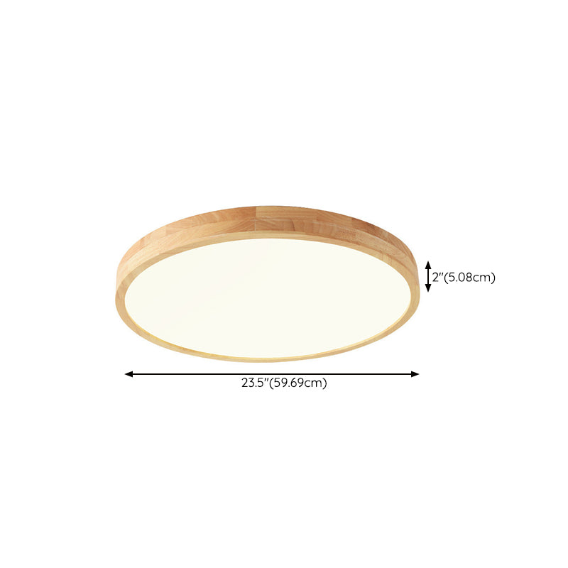 Round Shape Wood Flush Ceiling Light Modern 1 Light Flush Mount Light Fixture in Brown