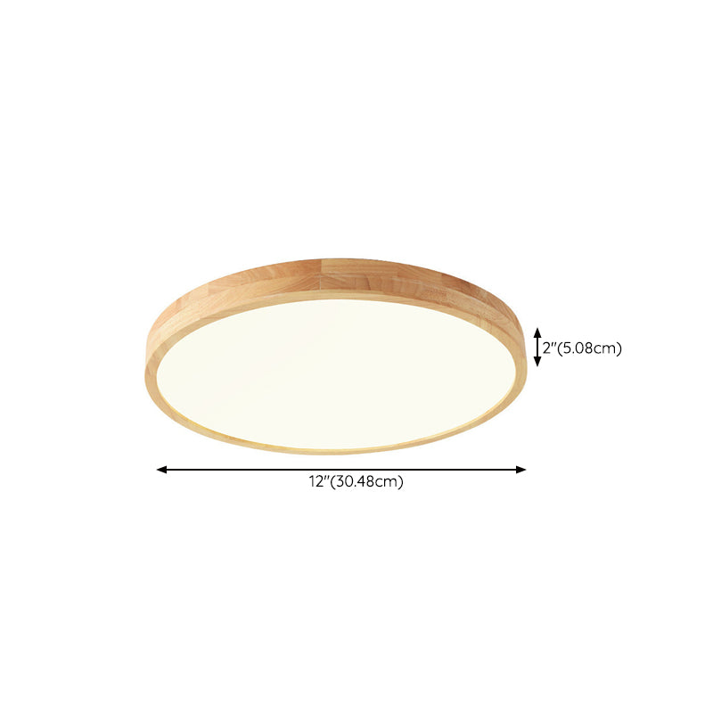 Round Shape Wood Flush Ceiling Light Modern 1 Light Flush Mount Light Fixture in Brown