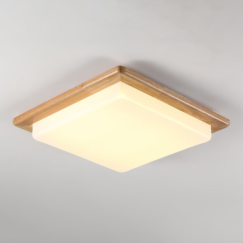 Square Shape Wood Flush Ceiling Light Modern 1 Light Flush Mount Light Fixture in Brown