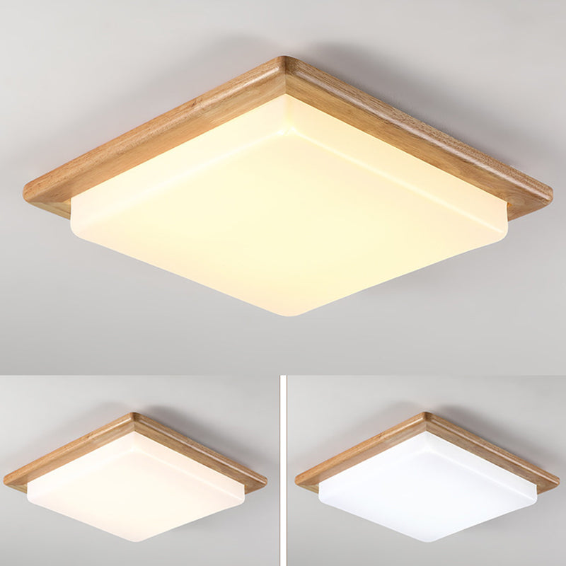 Square Shape Wood Flush Ceiling Light Modern 1 Light Flush Mount Light Fixture in Brown