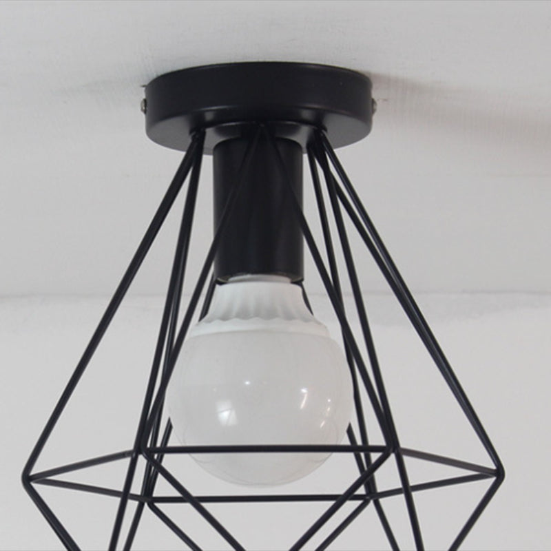 Geometric Shape Metal Flush Ceiling Light Modern 1 Light Flush Mount Light in Black