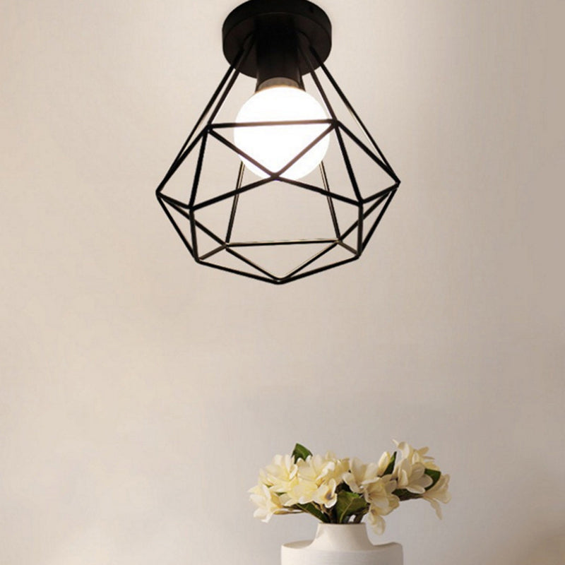 Geometric Shape Metal Flush Ceiling Light Modern 1 Light Flush Mount Light in Black