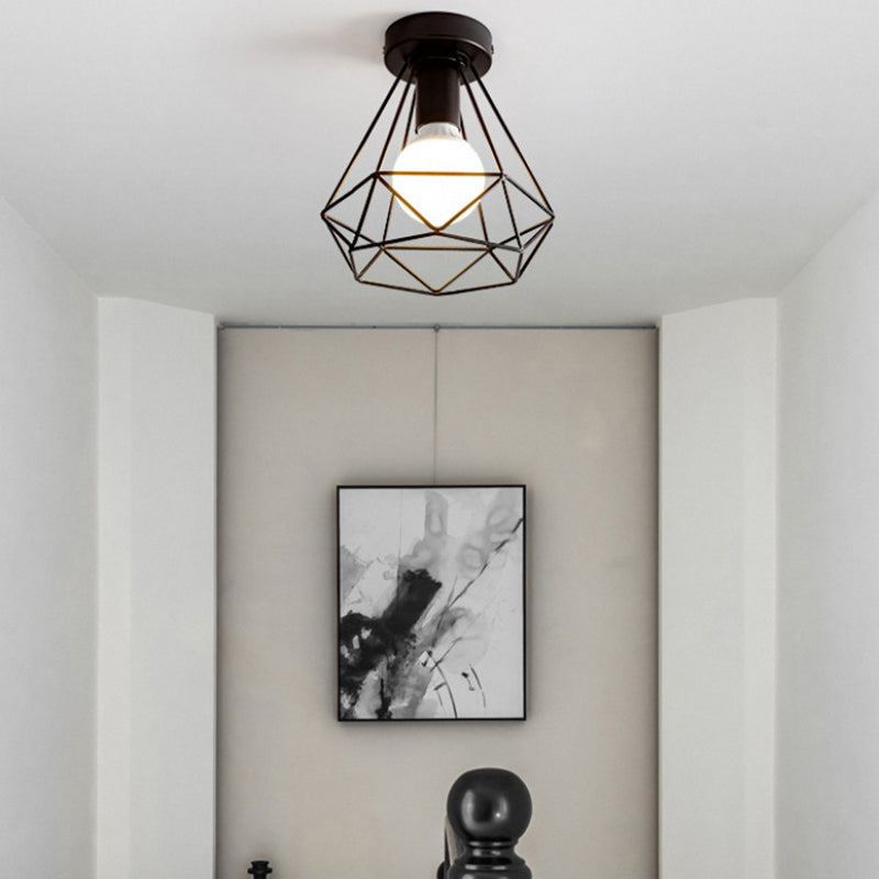 Geometric Shape Metal Flush Ceiling Light Modern 1 Light Flush Mount Light in Black