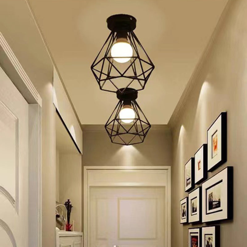 Geometric Shape Metal Flush Ceiling Light Modern 1 Light Flush Mount Light in Black