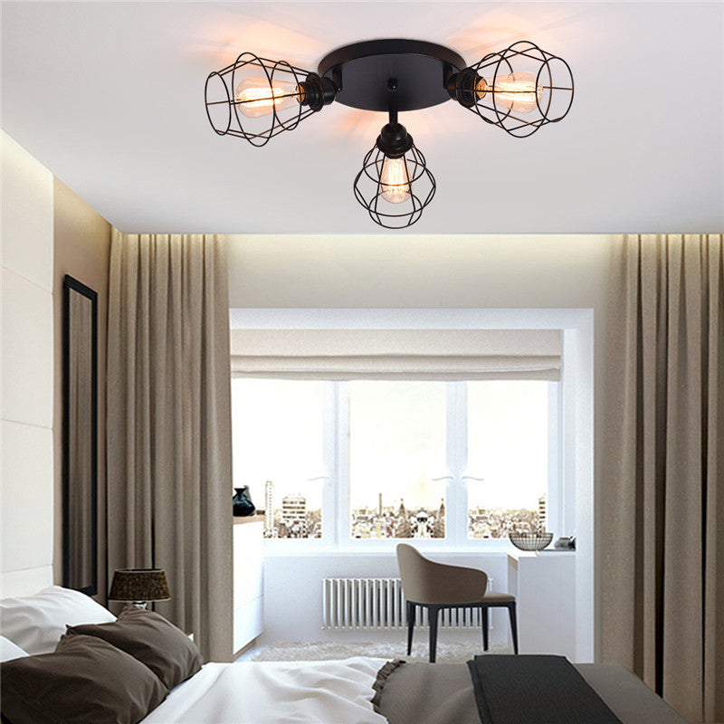 Metal Flush Ceiling Light Industrial 3 Lights Flush Mount Light Fixture in Black