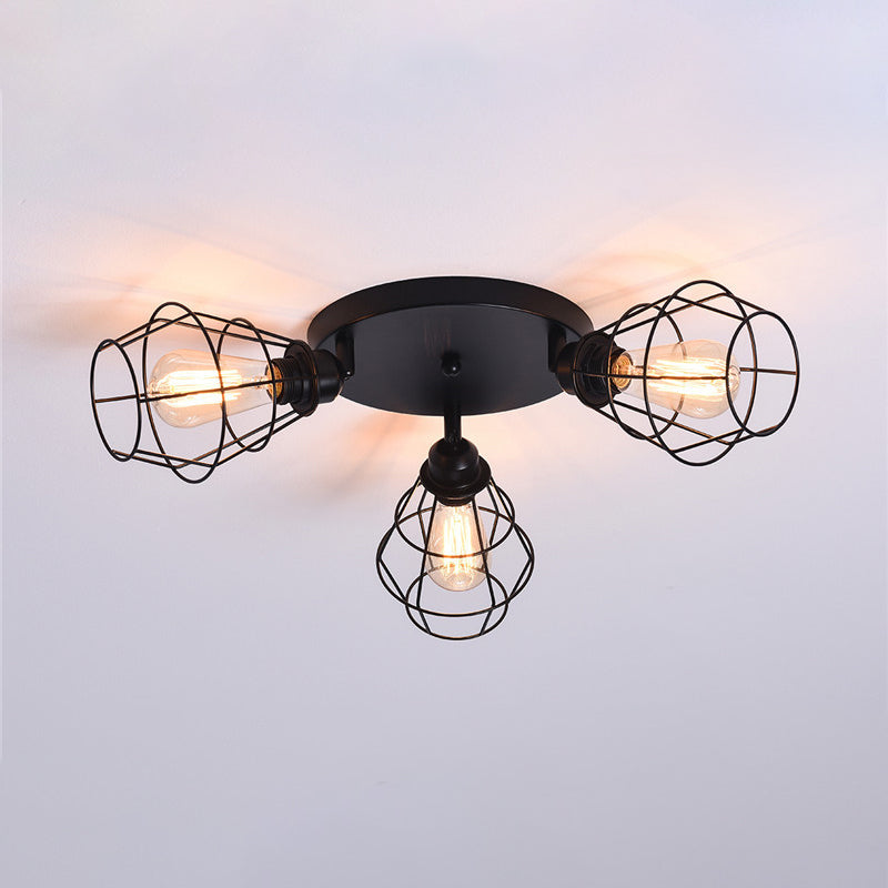 Metal Flush Ceiling Light Industrial 3 Lights Flush Mount Light Fixture in Black