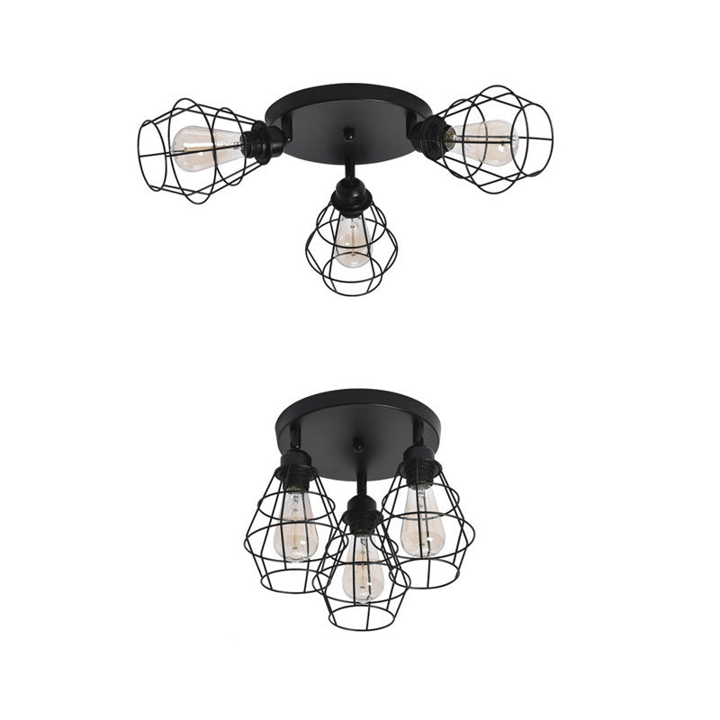 Metal Flush Ceiling Light Industrial 3 Lights Flush Mount Light Fixture in Black