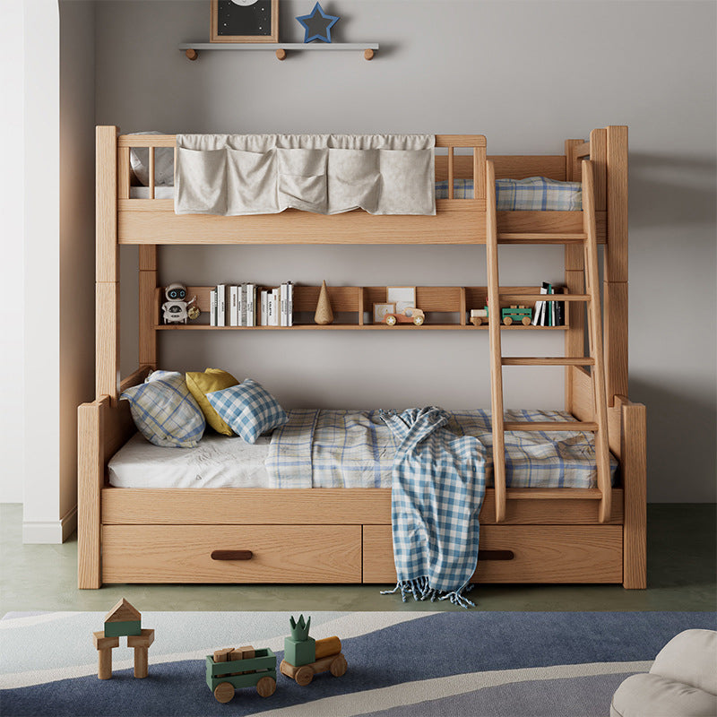 Modern Solid Wood Bunk Bed Panel Headboard Beech Kids Bed with Staircase