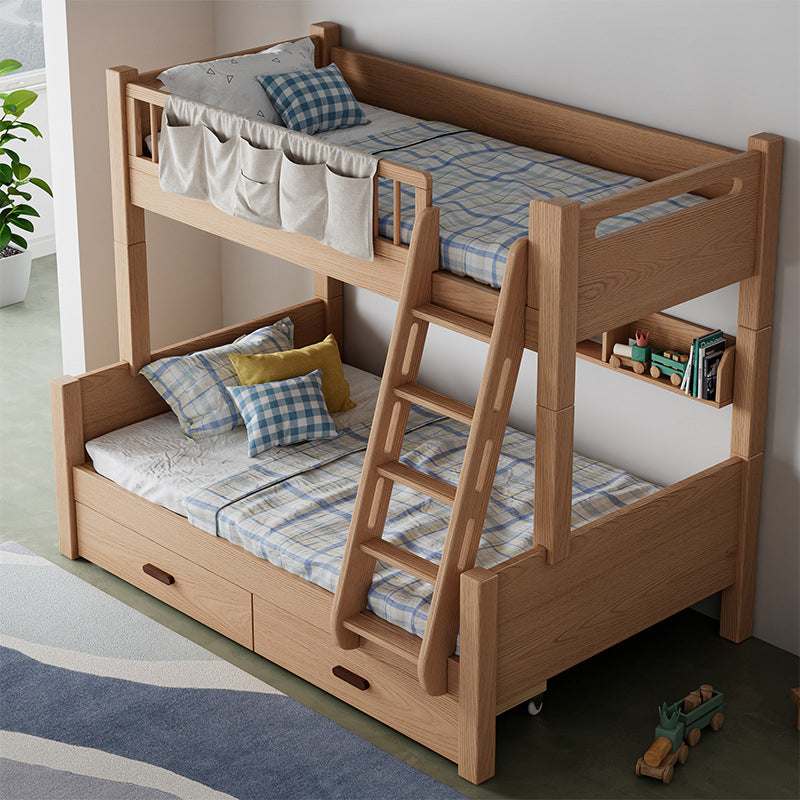 Modern Solid Wood Bunk Bed Panel Headboard Beech Kids Bed with Staircase