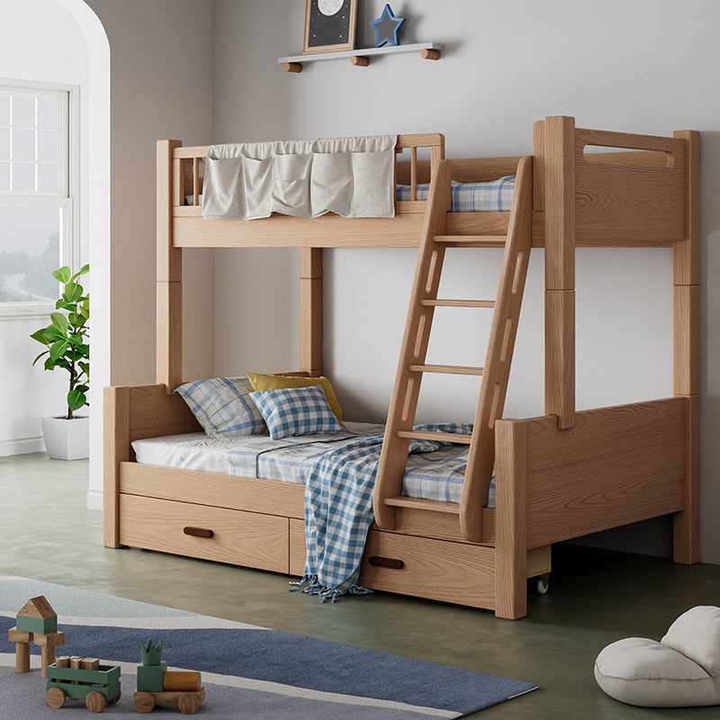 Modern Solid Wood Bunk Bed Panel Headboard Beech Kids Bed with Staircase