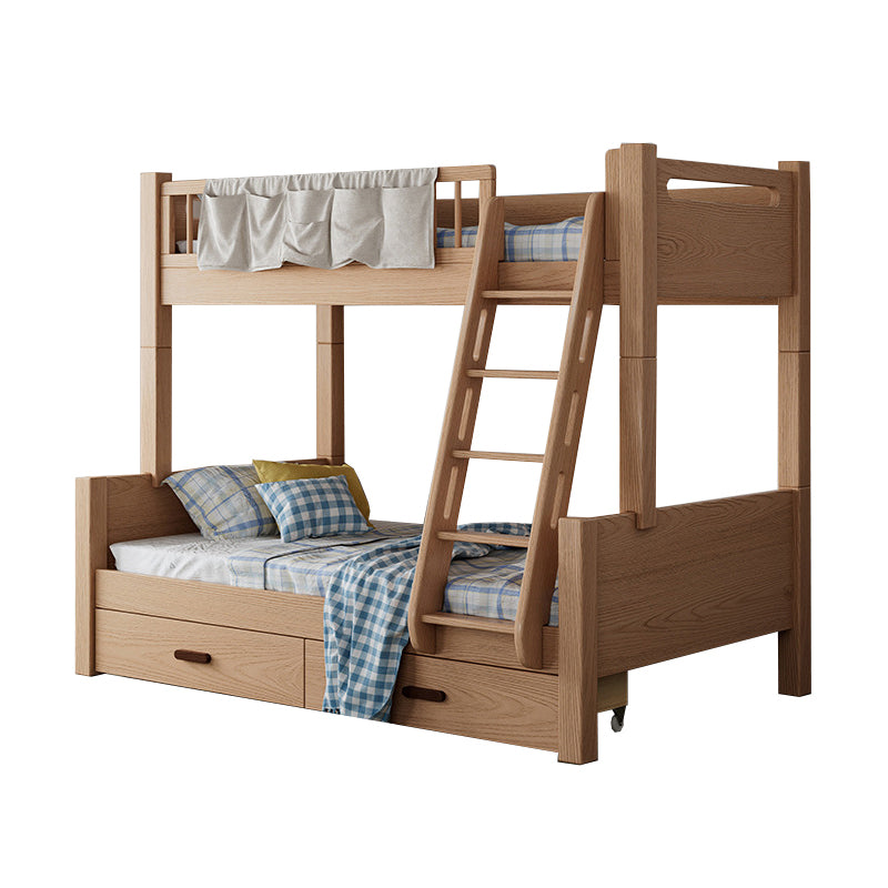 Modern Solid Wood Bunk Bed Panel Headboard Beech Kids Bed with Staircase