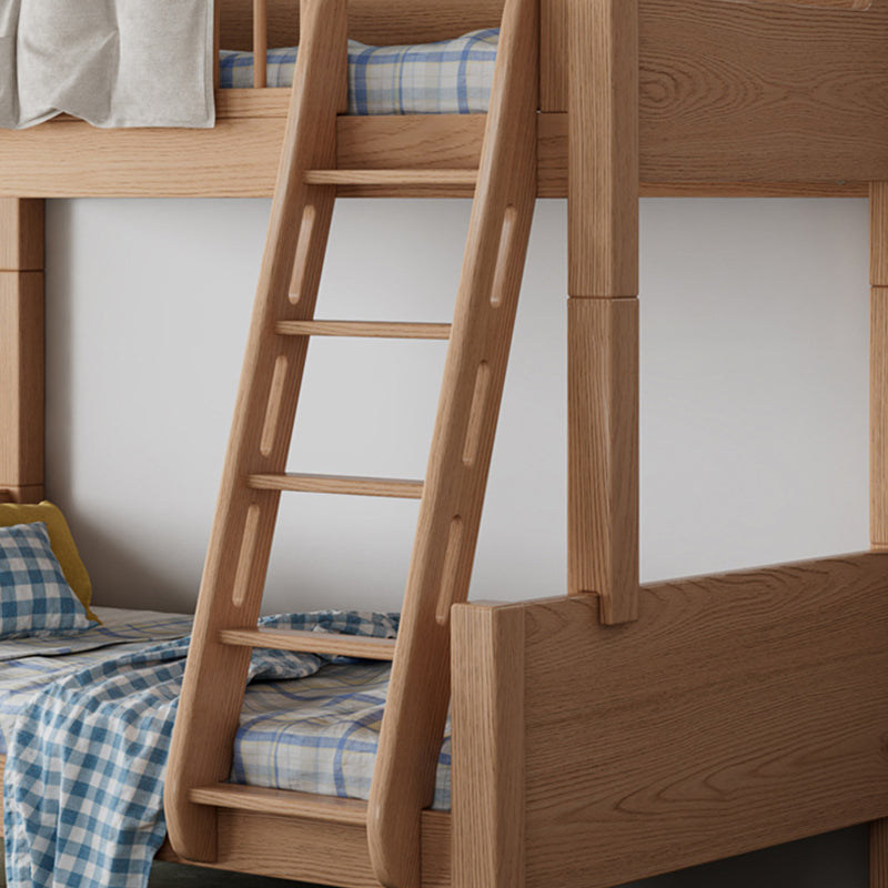 Modern Solid Wood Bunk Bed Panel Headboard Beech Kids Bed with Staircase