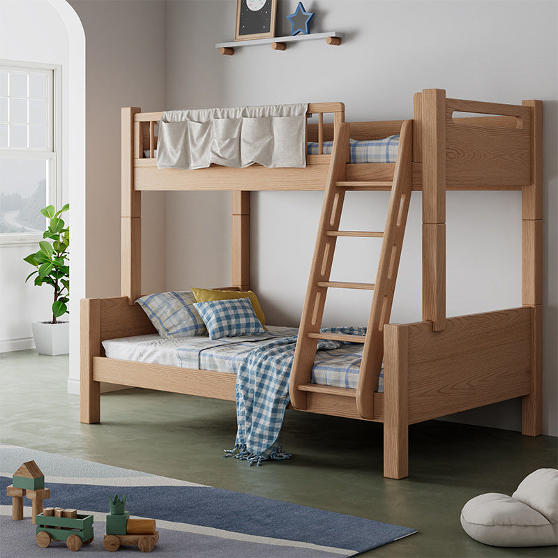 Modern Solid Wood Bunk Bed Panel Headboard Beech Kids Bed with Staircase