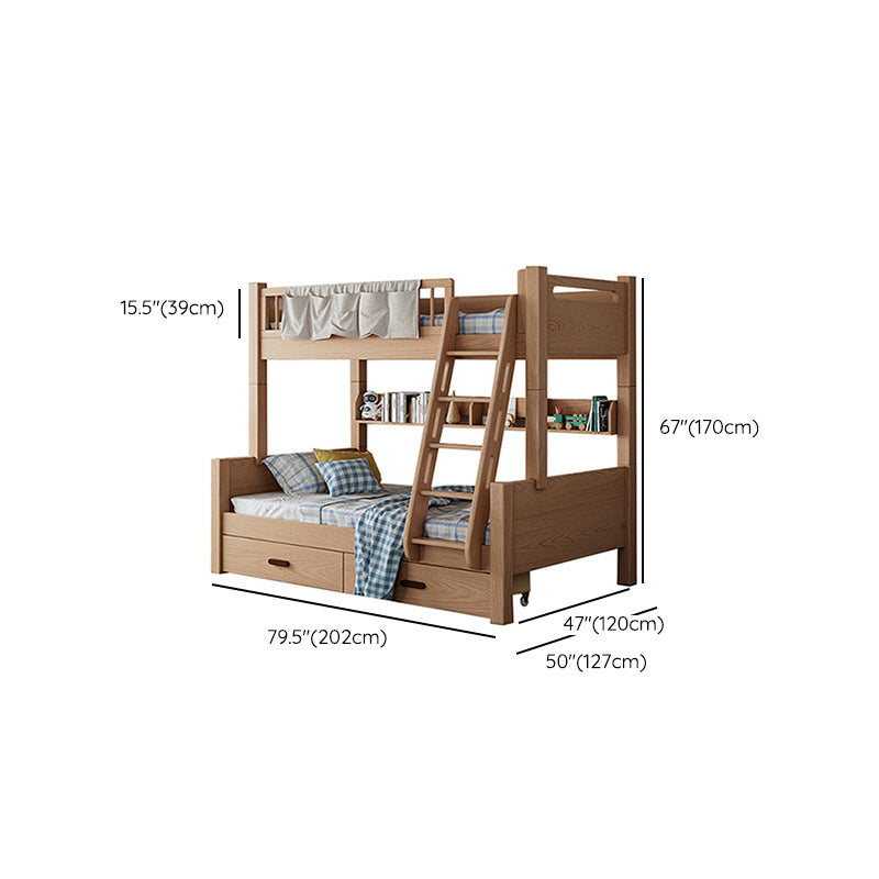 Modern Solid Wood Bunk Bed Panel Headboard Beech Kids Bed with Staircase