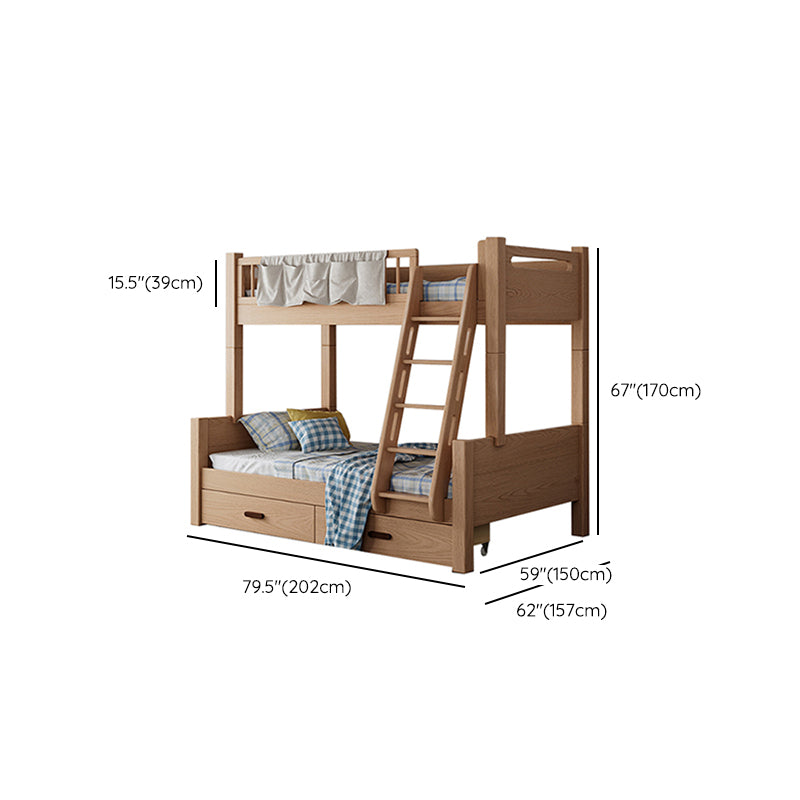 Modern Solid Wood Bunk Bed Panel Headboard Beech Kids Bed with Staircase