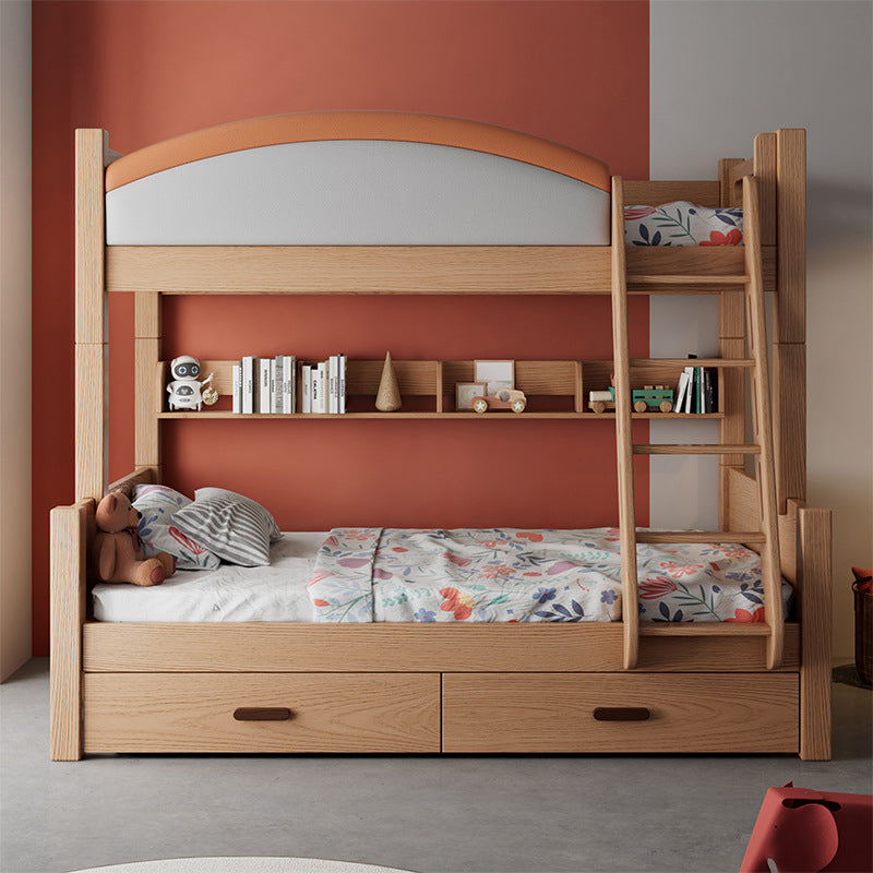 Modern Solid Wood Bunk Bed Panel Headboard Beech Kids Bed with Stairway