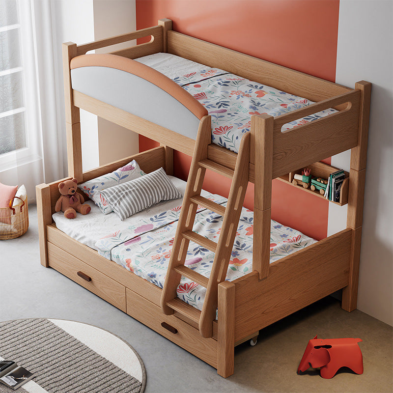 Modern Solid Wood Bunk Bed Panel Headboard Beech Kids Bed with Stairway