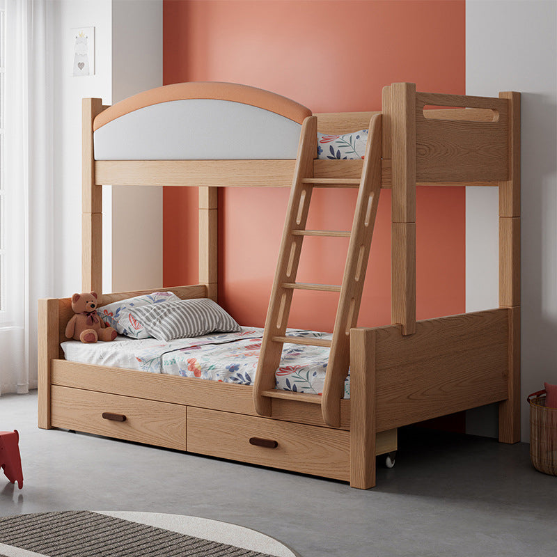 Modern Solid Wood Bunk Bed Panel Headboard Beech Kids Bed with Stairway