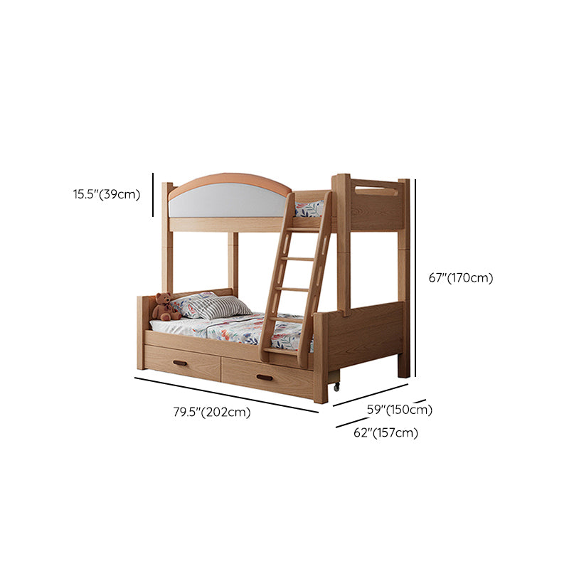 Modern Solid Wood Bunk Bed Panel Headboard Beech Kids Bed with Stairway