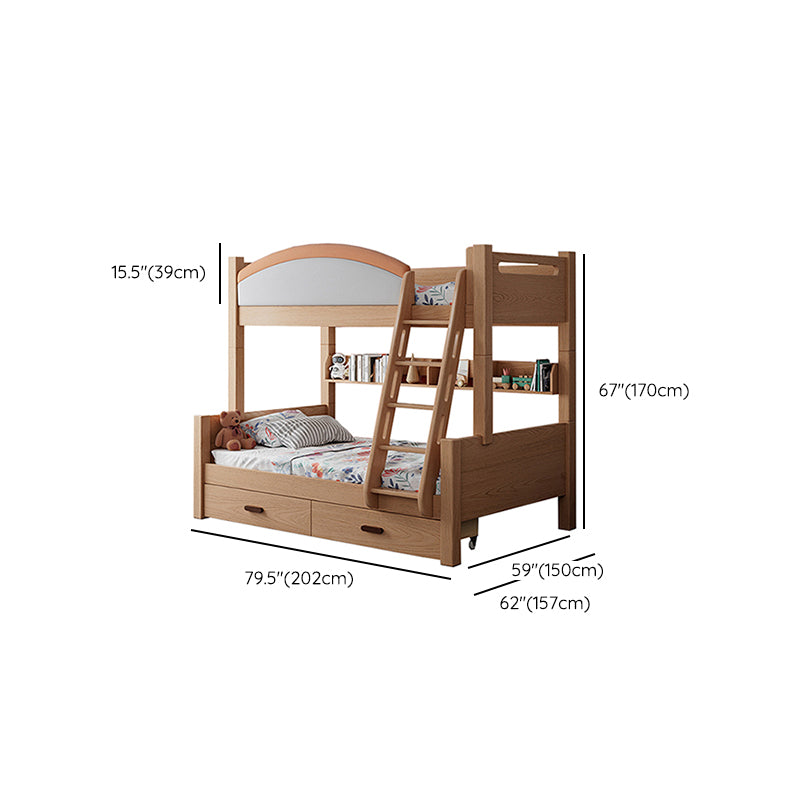 Modern Solid Wood Bunk Bed Panel Headboard Beech Kids Bed with Stairway