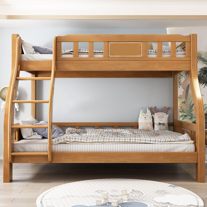 Modern Solid Wood Bunk Bed Slat Rubberwood Kids Bed with Staircase