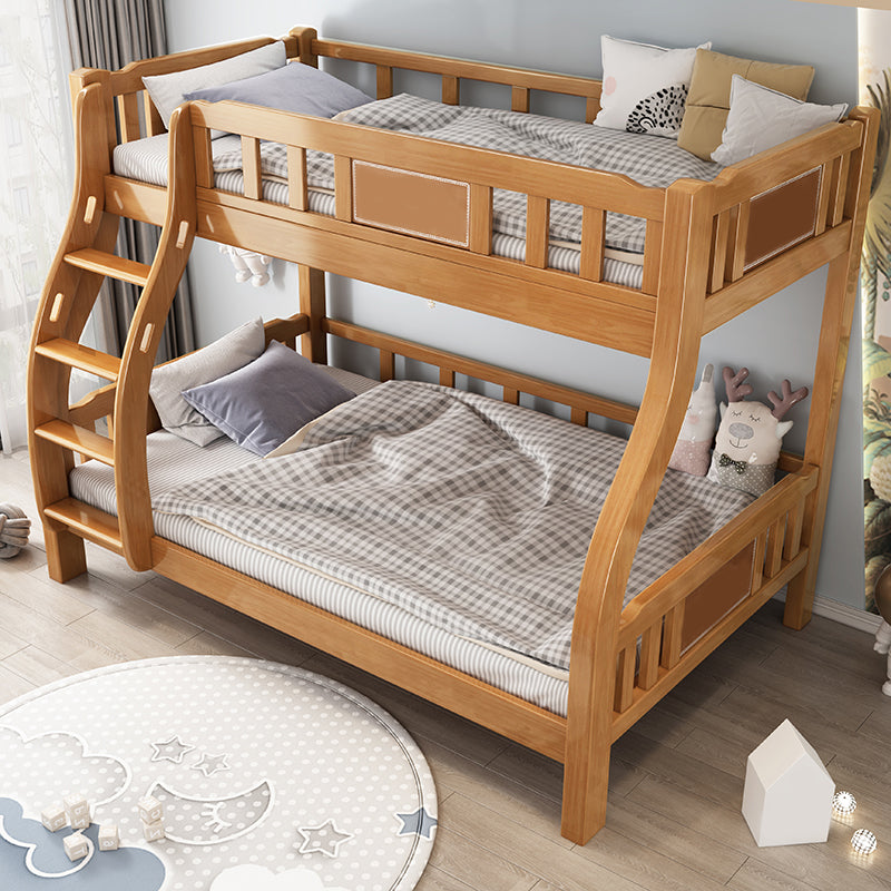 Modern Solid Wood Bunk Bed Slat Rubberwood Kids Bed with Staircase