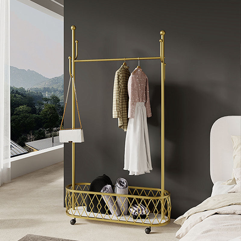 Brilliant Metal Coat Hanger Storage Basket Coat Rack with Castors