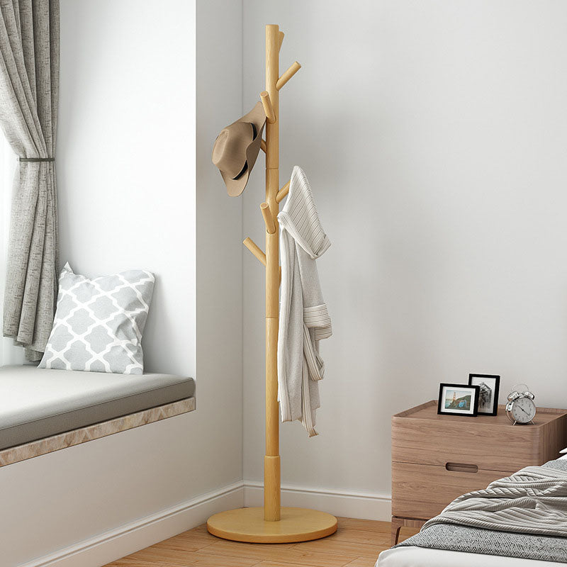 Modern Wood Coat Hanger Free Standing with Hooks Entry Hall Tree