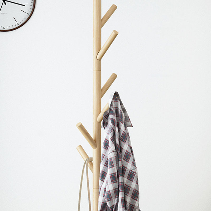 Modern Wood Coat Hanger Free Standing with Hooks Entry Hall Tree