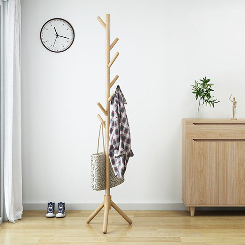 Modern Wood Coat Hanger Free Standing with Hooks Entry Hall Tree