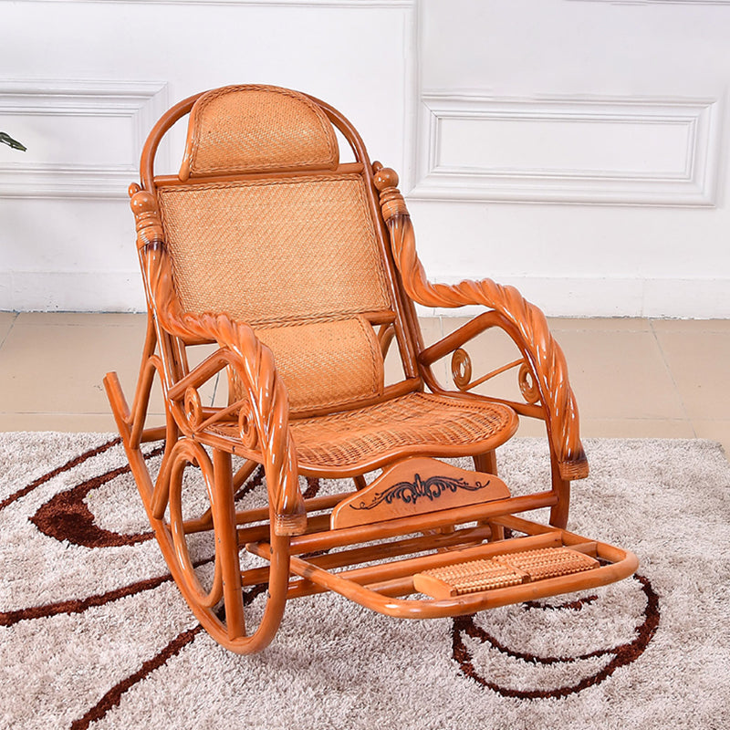 Vintage Recliner Chair Solid Wood Rattan Detail Indoor Rocking Chair