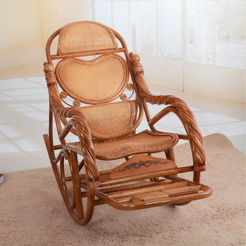 Vintage Recliner Chair Solid Wood Rattan Detail Indoor Rocking Chair