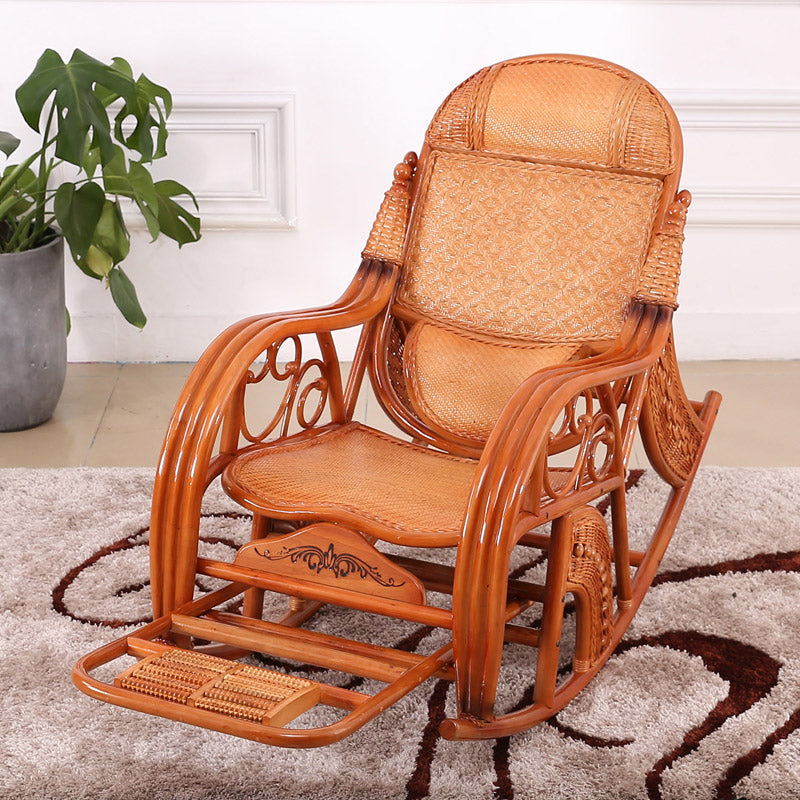 Vintage Recliner Chair Solid Wood Rattan Detail Indoor Rocking Chair