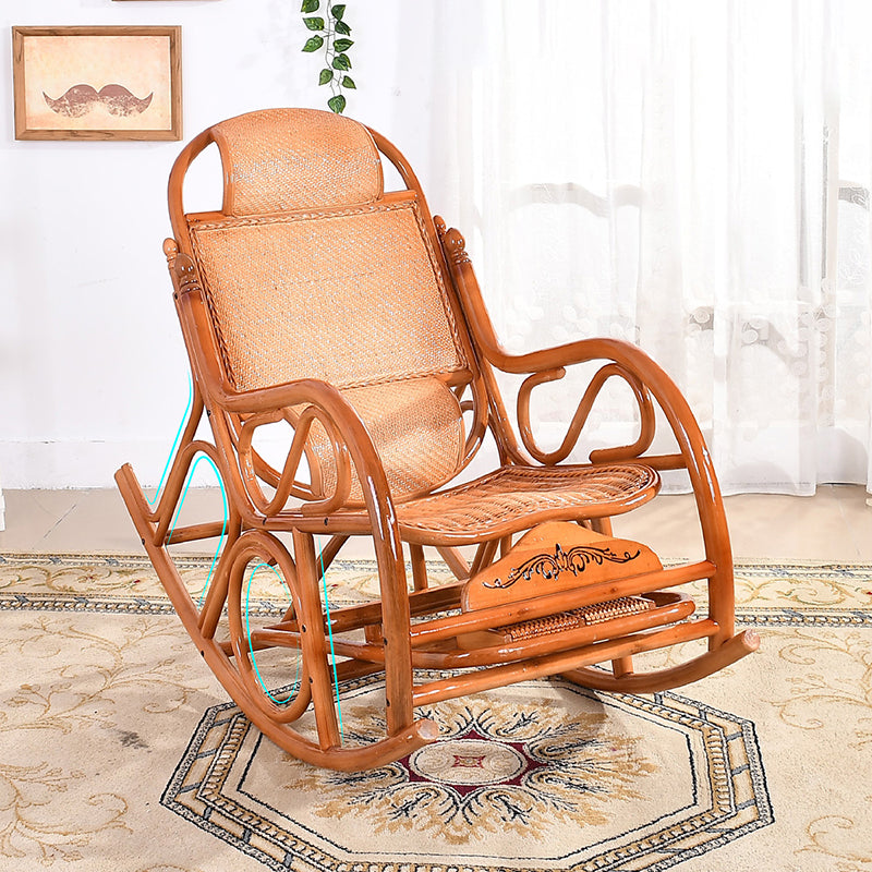 Vintage Recliner Chair Solid Wood Rattan Detail Indoor Rocking Chair