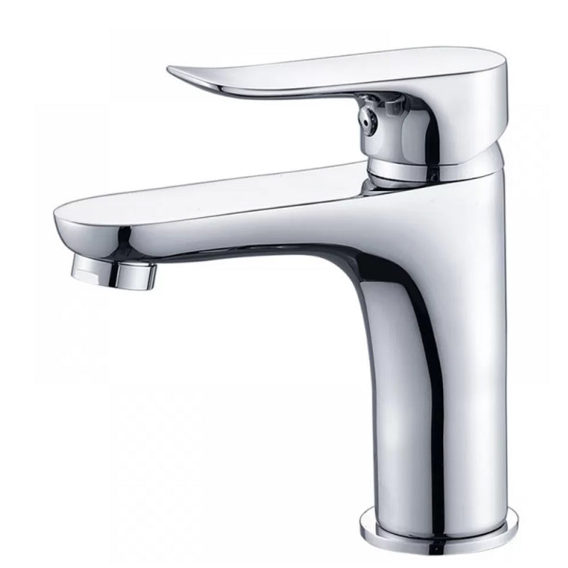 Basic Metal Sink Faucet Silver Bathroom Faucet with Lever Handle