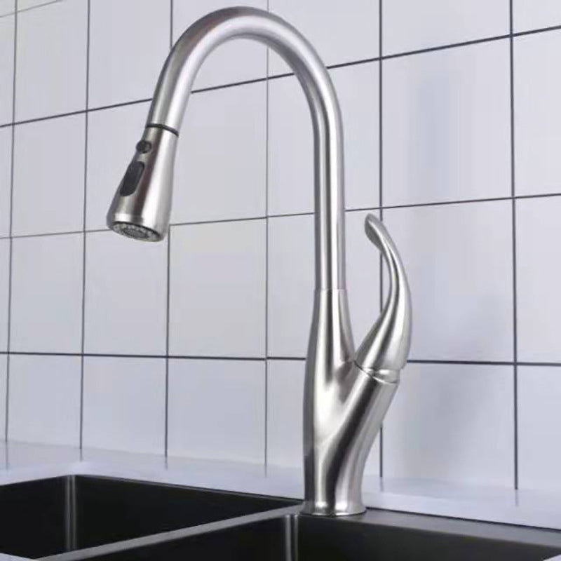 Modern 1-Handle Faucet Black/Silver Copper with Pull out Sprayer Faucet