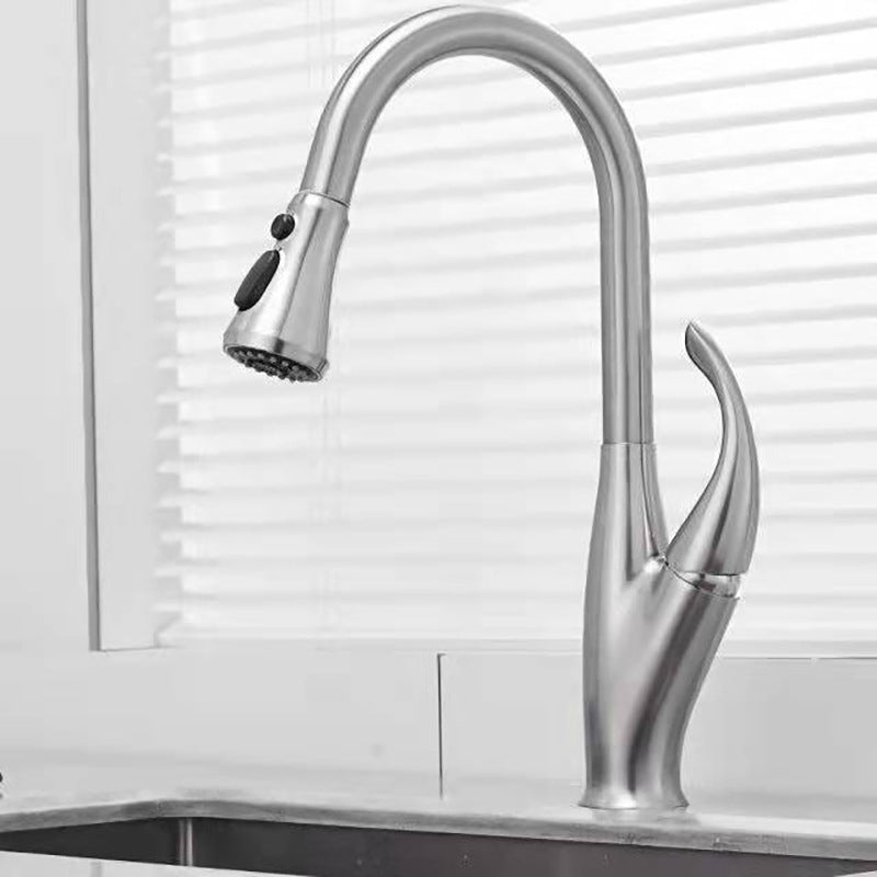 Modern 1-Handle Faucet Black/Silver Copper with Pull out Sprayer Faucet