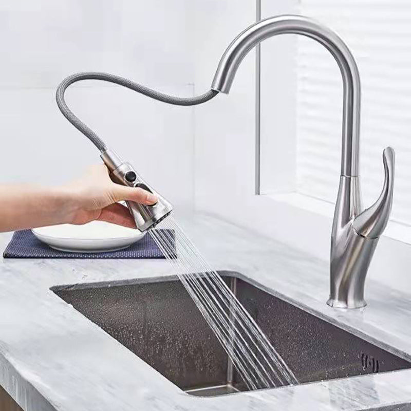 Modern 1-Handle Faucet Black/Silver Copper with Pull out Sprayer Faucet