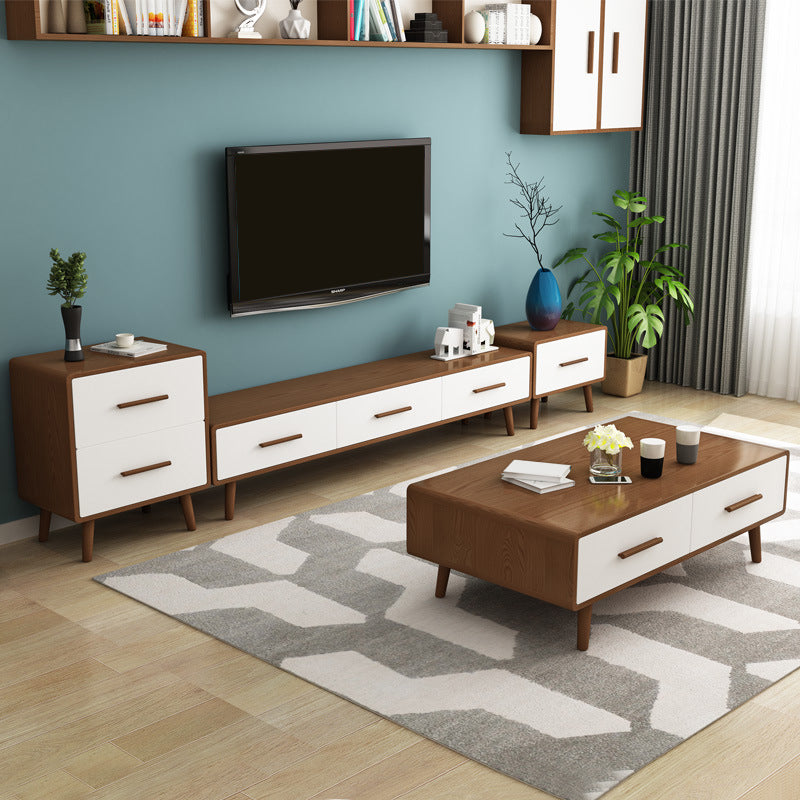 Contemporary Wood TV Stand Console Enclosed Storage TV Media Stand for Living Room