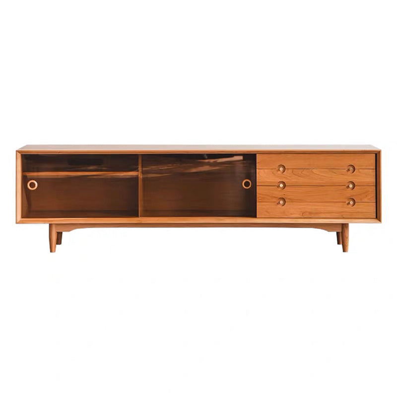 Solid Wood TV Cabinet Modern Enclosed Storage TV Stand with Sliding Doors