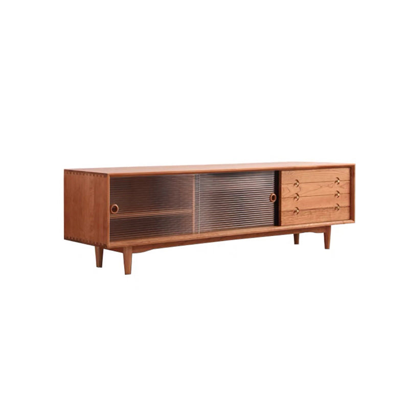 Solid Wood TV Cabinet Modern Enclosed Storage TV Stand with Sliding Doors