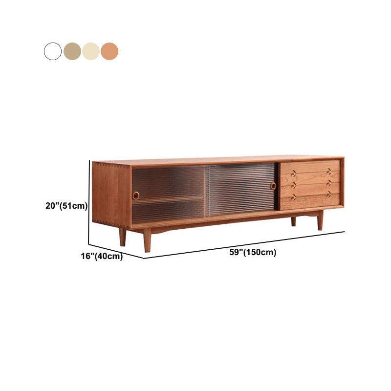 Solid Wood TV Cabinet Modern Enclosed Storage TV Stand with Sliding Doors