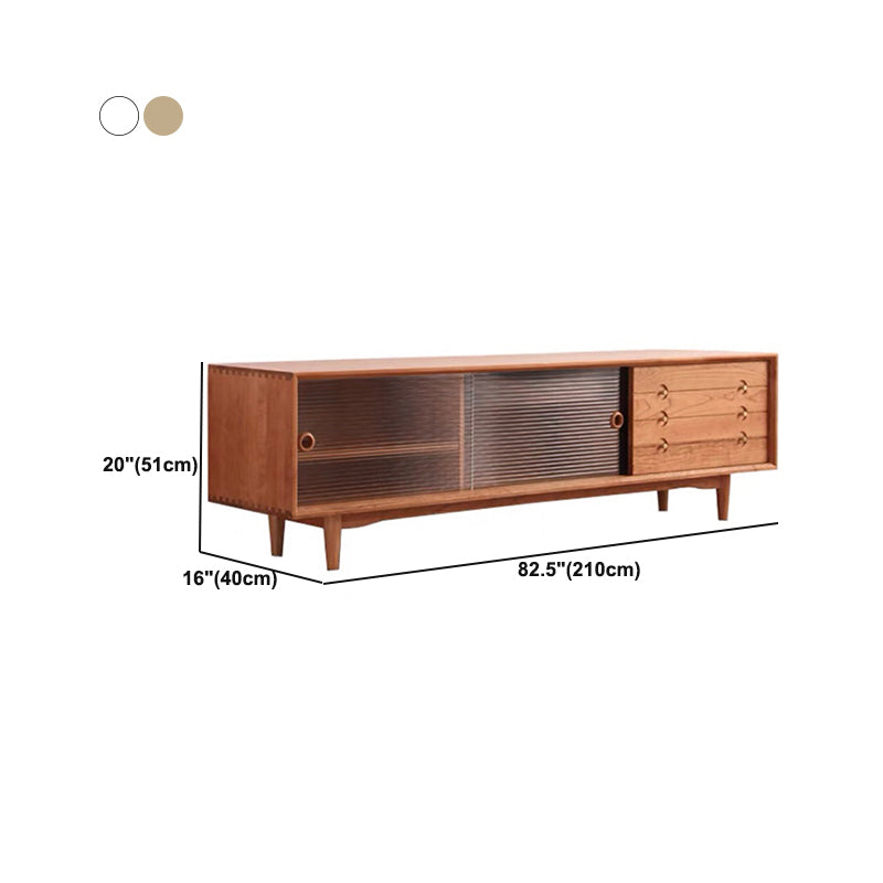 Solid Wood TV Cabinet Modern Enclosed Storage TV Stand with Sliding Doors